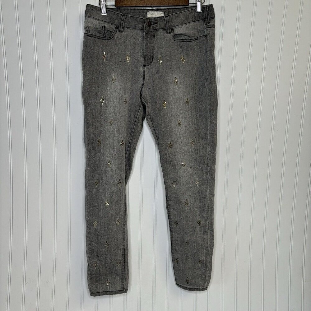 Sundance Primrose Fit Jeans Womens 30 Gray Wash Gold Sequins Stretch Denim Slim